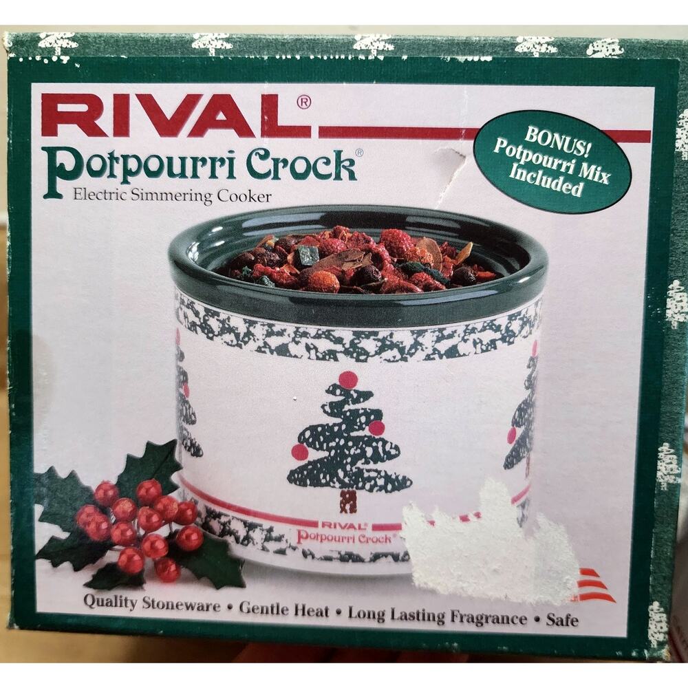 Rival Potpourri Crock Winter Wonderland Christmas Tree Spongeware Style & Box - Picture 11 of 13